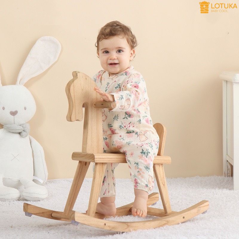 [Xô Muslin] Bodysuit Tay Dài LOTUKA Cho Bé Trai Bé Gái, Body Buộc Dây Thu Đông 2 Lớp, Đồ Bộ Liền Thân Cho Bé 3-12kg