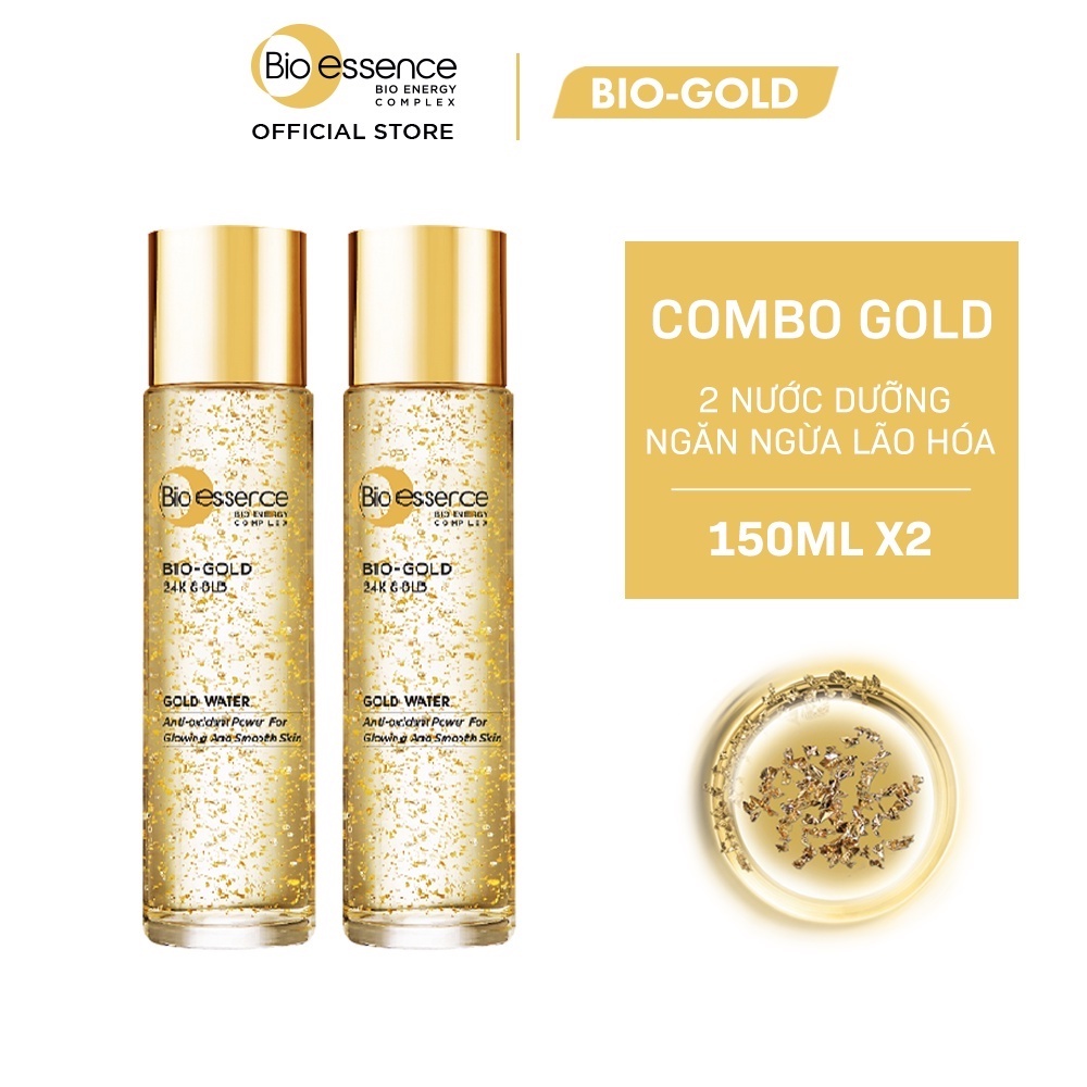 Combo 2 Nước dưỡng ngăn ngừa lão hóa vàng 24k Bio-Gold Bio-Essence 150ml/chai