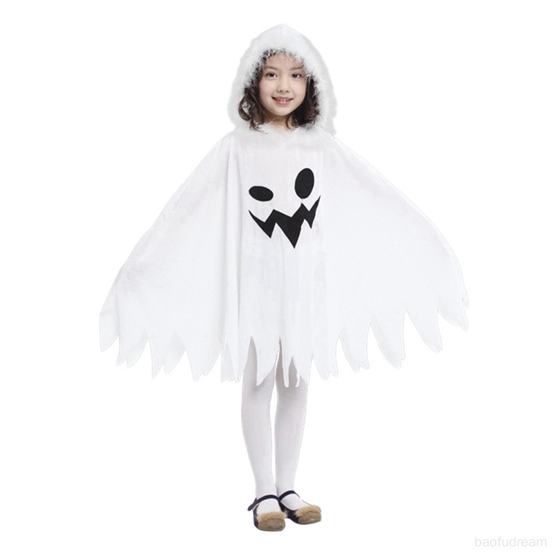 Halloween trẻ em ma trắng phát sáng áo choàng mặt ma