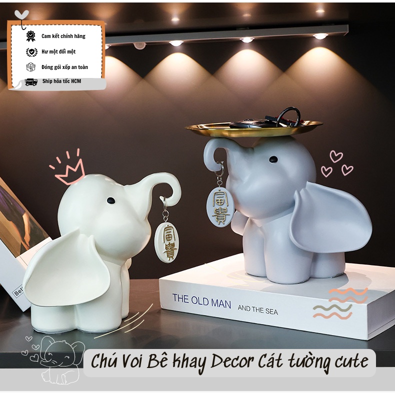Tượng chú voi bê khay đĩa Decor đựng bánh kẹo chìa khóa trái cây trang trí phòng khách phòng ngủ  Li