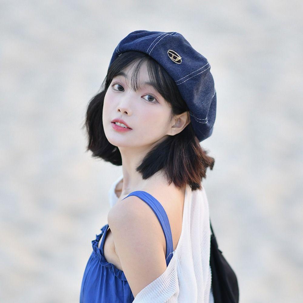 Mũ Nồi denim y2k In Chữ Phong Cách harajuku Hàn Quốc Cho Nữ