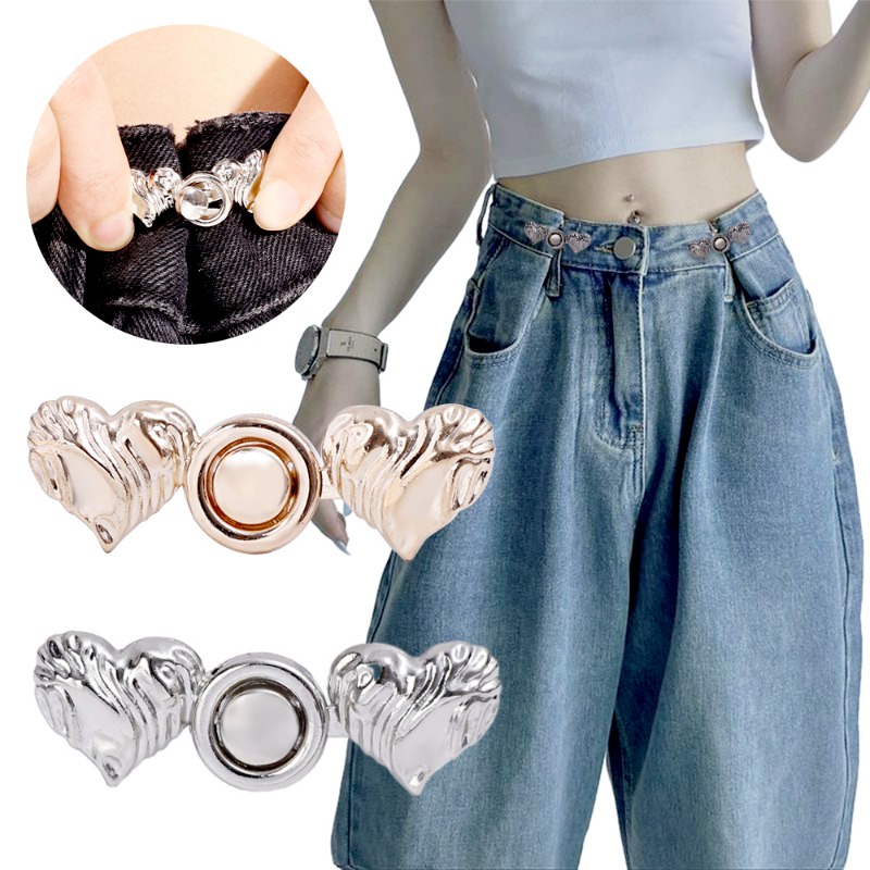 Nút Cài Hình Hoa / Bướm / Trái Tim Bằng Hợp Kim Không Cần Đóng Đinh / Quần Jean Có Thể Tháo