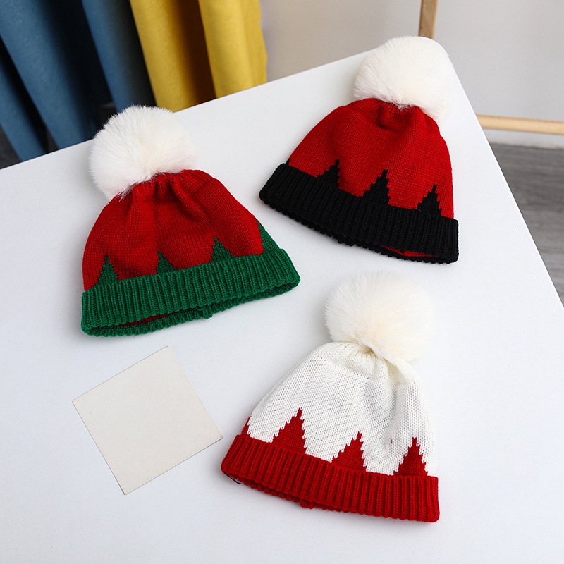 Se7en Mũ Len Dệt Kim Hoạ Tiết Kẻ Sọc Màu Trơn Phong Cách Giáng Sinh Cho Bé Gái