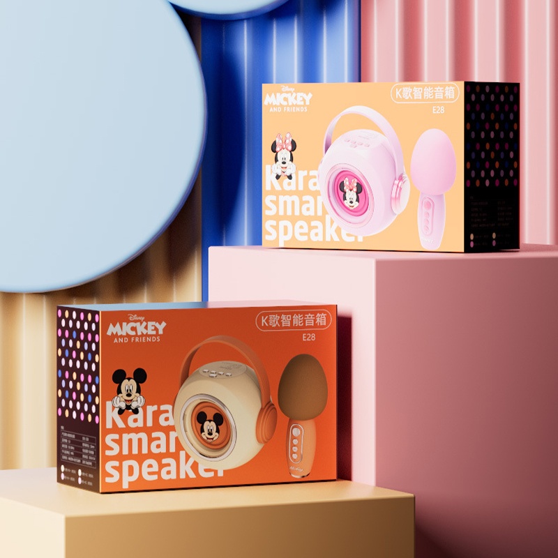 DISNEY : Hai mic sạcdisney e28 không dây bluetooth 5.3 loa mini chuột mickey minnie ánh sáng rgb chất lượng âm thanh hifi ba chế độ hỗ trợ thẻ tf aux bộ loa karaoke gia đình di động