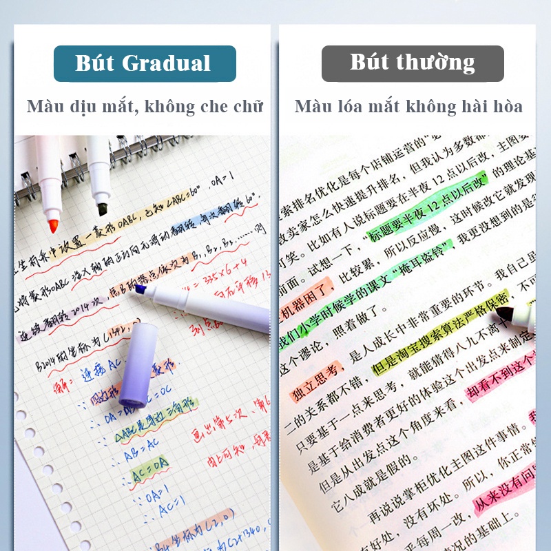Set 4 bút đánh dấu highlight màu Pastel Trendy HI09 Bút dạ quang thân tròn Gradual màu dịu mắt