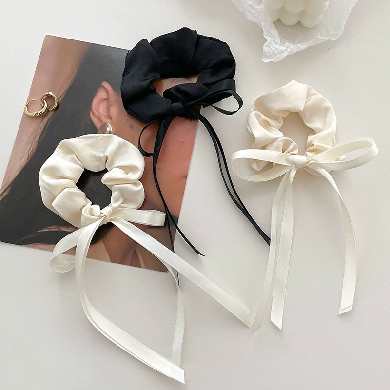 Vòng buộc tóc lớn Haimeikang nơ ruy băng satin màu trơn thanh lịch