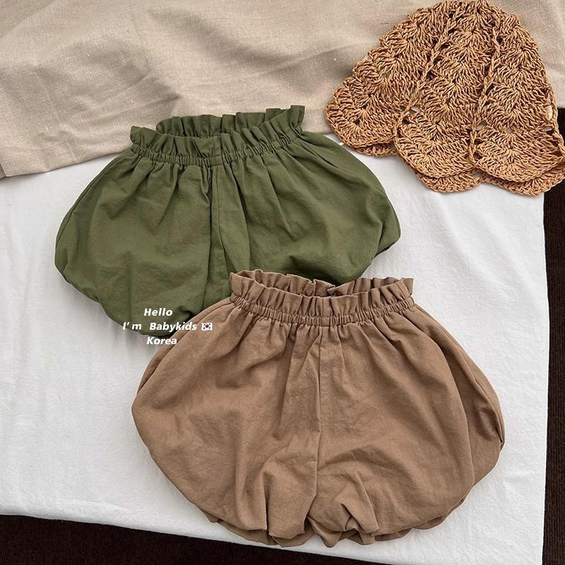 Cô gái mori style flower bud quần 2023 mùa hè bé gái quần bí ngô trẻ em quần bong bóng mềm cô gái quần short cotton linen