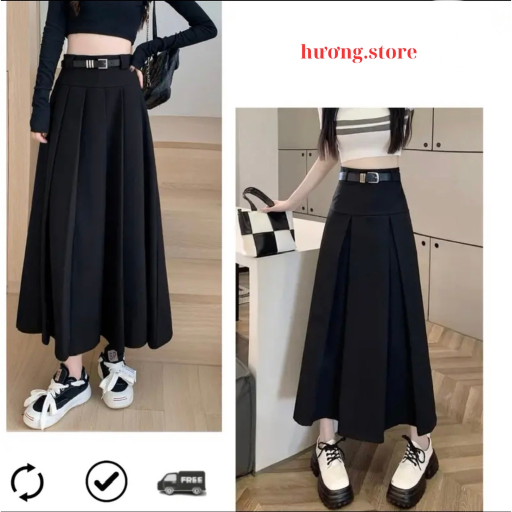 Chân váy xếp ly dáng dài ulzzang  mặc được 2  mặt siêu xinh