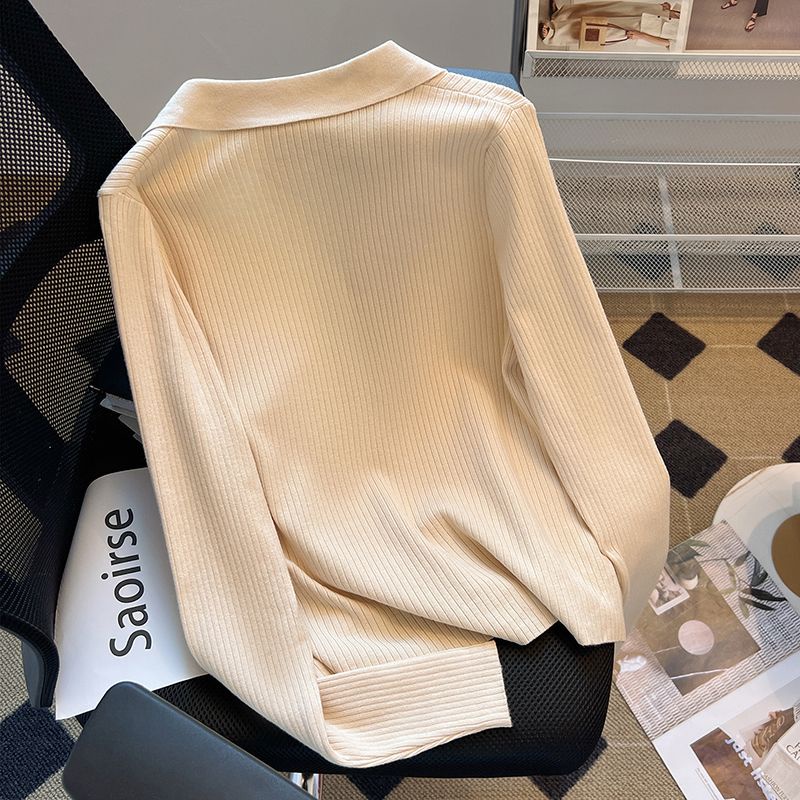 Autumn winter long-sleeved t-shirt phụ nữ polo collar sweater base top