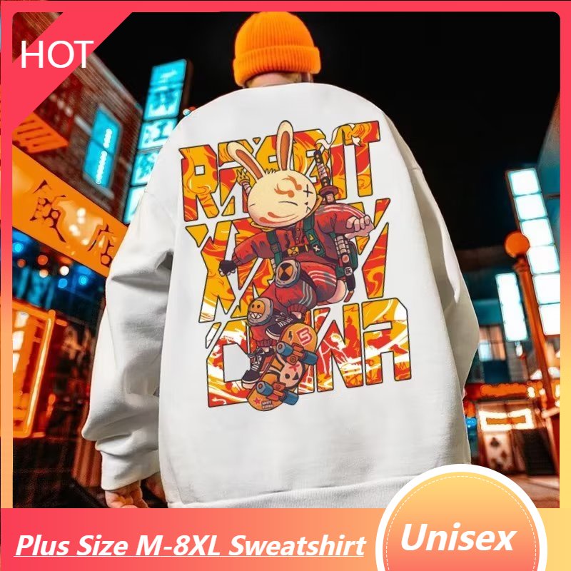 có size lớn M-8xl Áo sweater nỉ bông Love Wins thu đông ulzzang hiphop dành cho unisex Phiên bản Hàn Quốc phim hoạt hình trượt ván ninja thỏ in áo thể thao (vải đẹp)