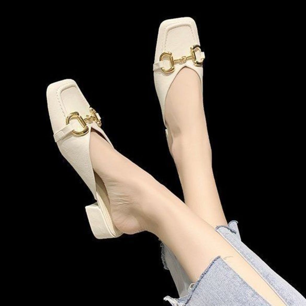 Dép gót dày baotou dành cho nữ giày thời trang xia wanghong ins hyunya 2023 trang phục mới người đàn ông lười đẩy nửa lên với một chân