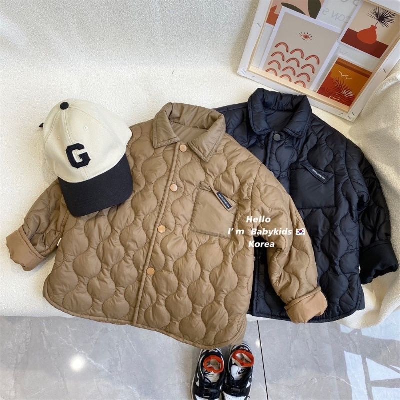 Quần áo trẻ em bé trai và bé gái áo khoác đệm bông mùa thu đông bé kẻ sọc quần áo cotton áo khoác trẻ em dày