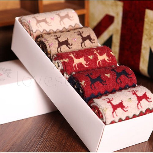 christmas ramadan style wool socks / daily girls snowflake deer socks thoải mái / soft warm women casual mid-calf socks / student sport ankle socks