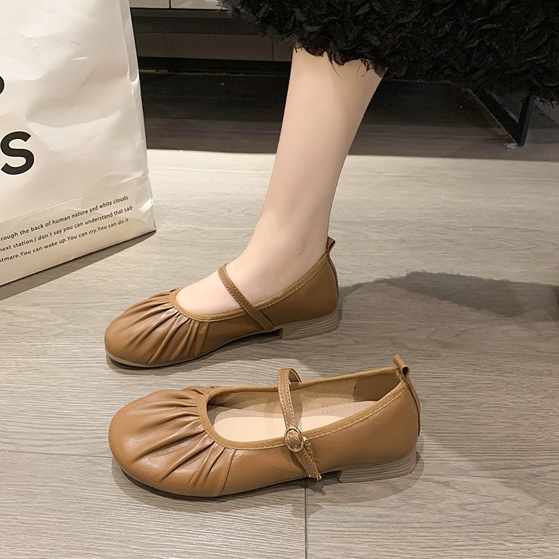 Giày bệt nữ da tròn ngón chân mary jane giày nữ