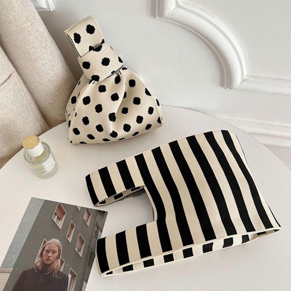 Ular Túi Xách Đan Len Họa Tiết Chấm Bi Thắt Nơ Xinh Xắn Cho Nữ