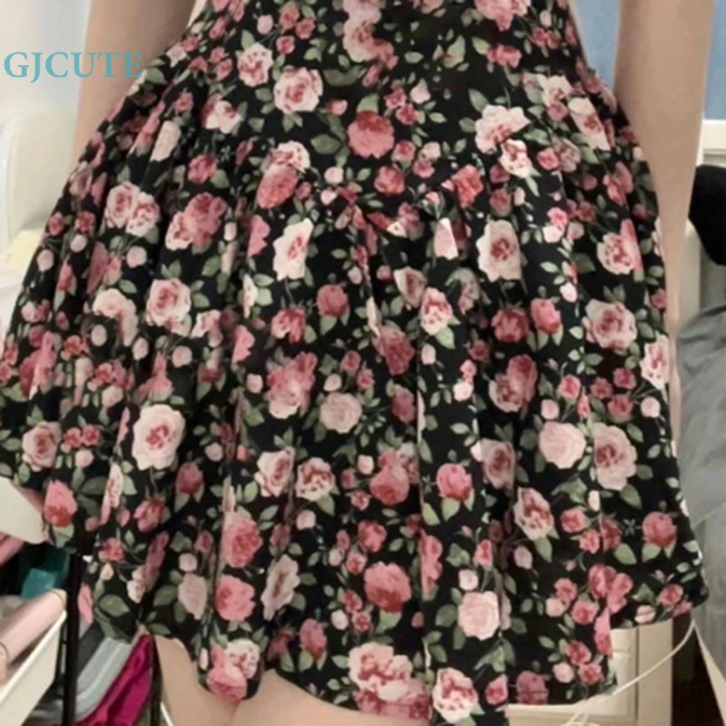 Gjcute ngắn tay phồng váy phụ nữ mùa hè hoa hàng ngày thời trang hàn quốc phong cách preppy cô gái ngọt ngào mini a-line giản dị thanh lịch all-match wtd