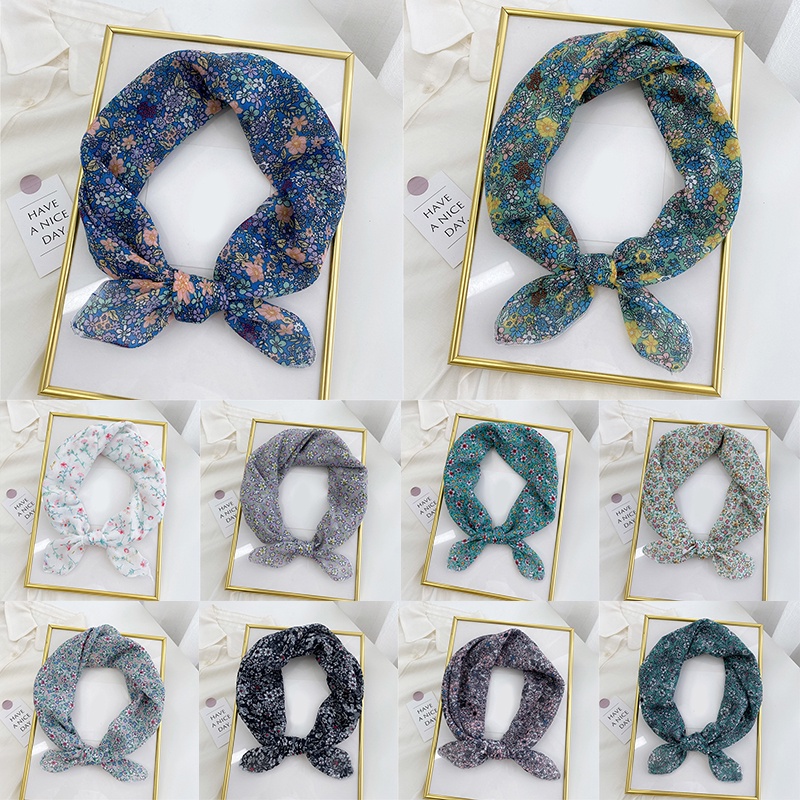 Khăn Choàng Cổ Vuông 58 * 58cm Bằng Cotton Lanh In Họa Tiết Hoa Cho Nữ