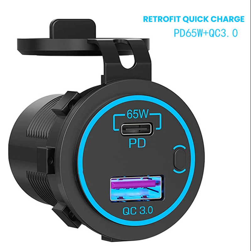 Ổ CắM USB C 65W PD 12V - MàU Đen Cho Xe Hơi / Xe TảI / Tà