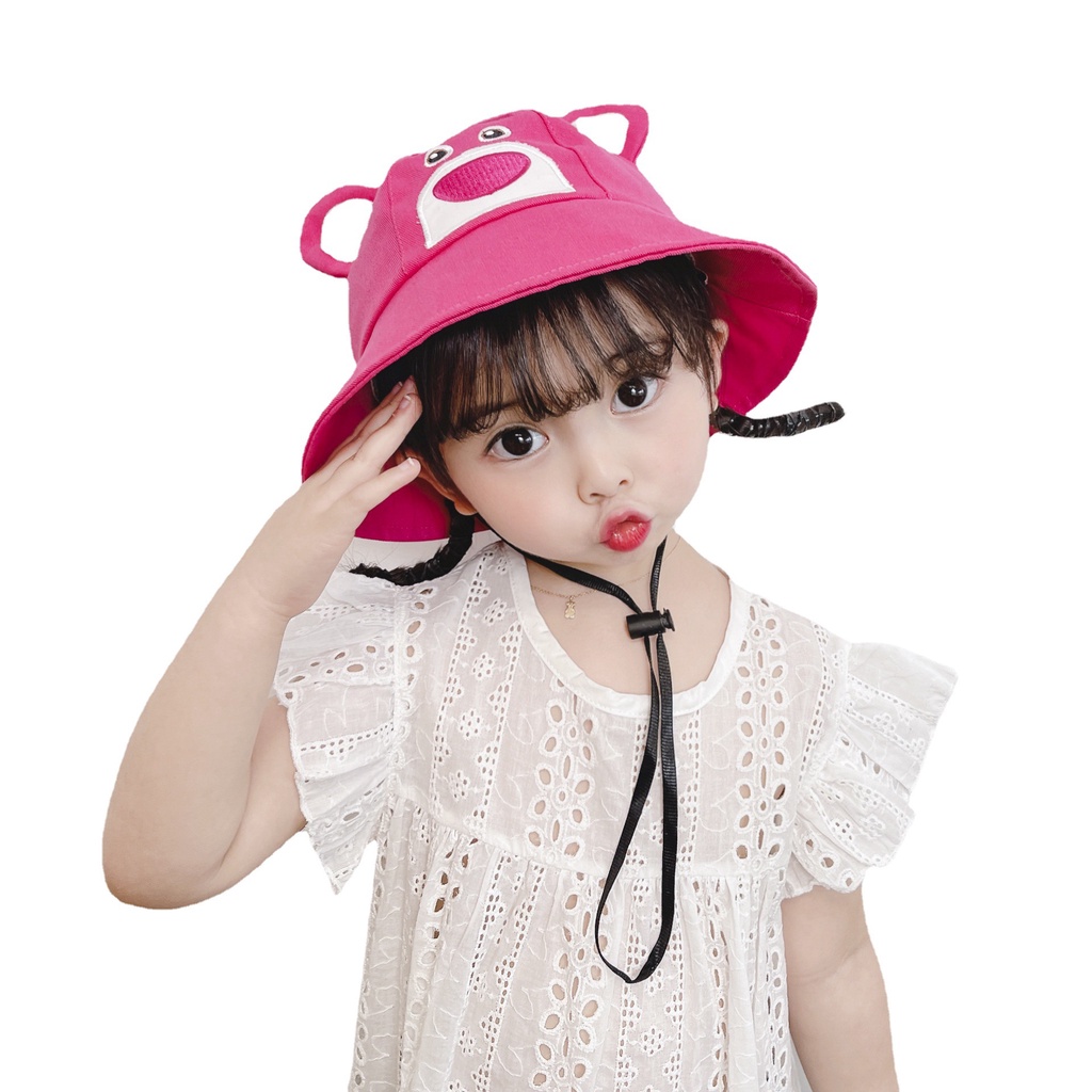 Gấu dâu Lotso Nón Vành Thoáng Khí Chống Nắng Họa Tiết Gấu Và Dâu Tây Hoạt Hình Dễ Thương Cho Bé