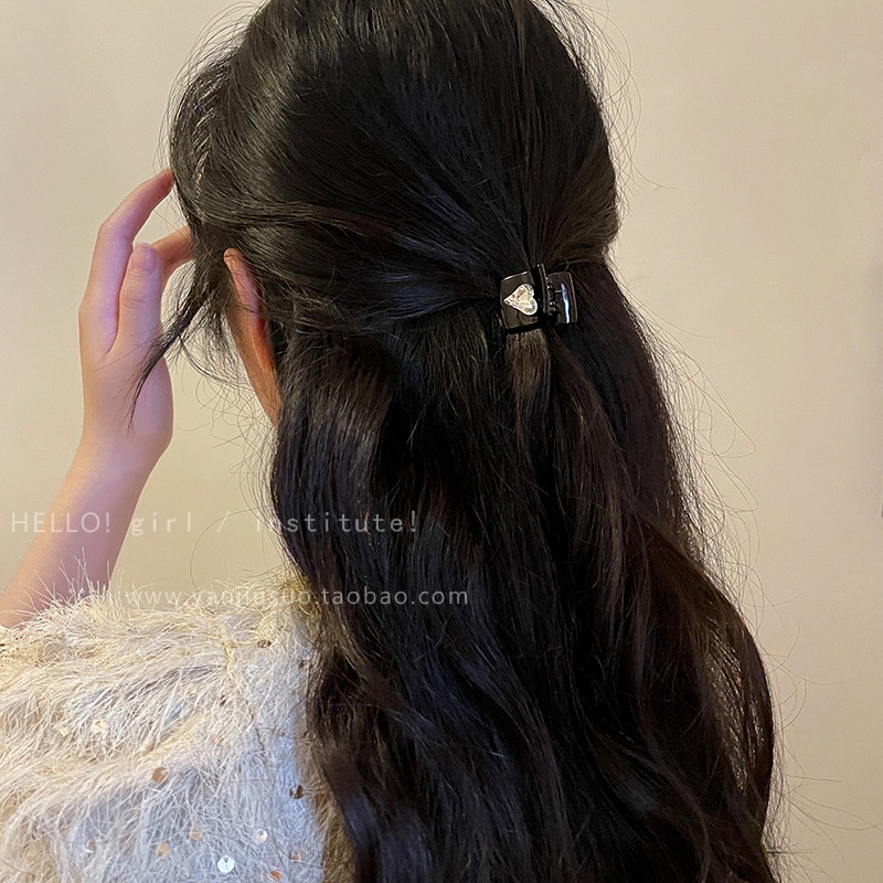 Kẹp Tóc Đính Đá Zircon Hình Trái Tim Nhỏ Màu Đen Thời Trang Cho Nữ