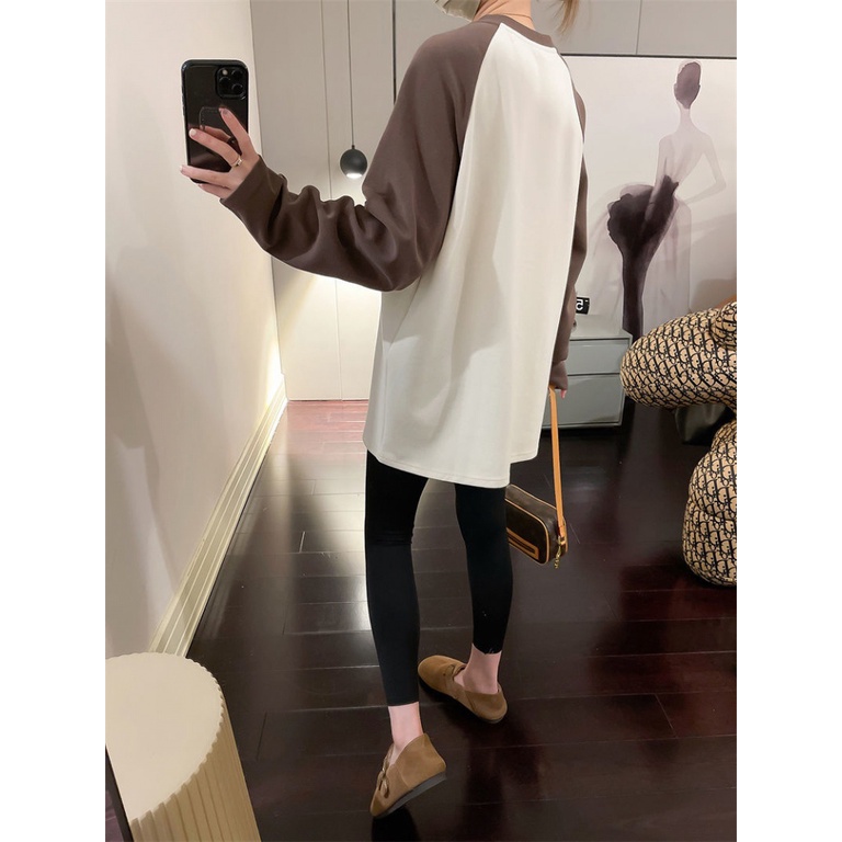 Áo Thun Tay Dài Oversized Cổ Tròn Cho Nữ