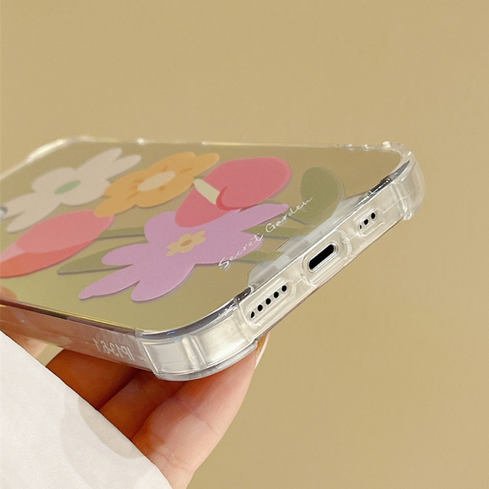 Ốp Điện Thoại TPU Mềm Họa Tiết Hoa Tích Hợp Gương Trang Điểm Cho IPhone 14 13 12 11 Pro Max XS XR 8 7 Plus