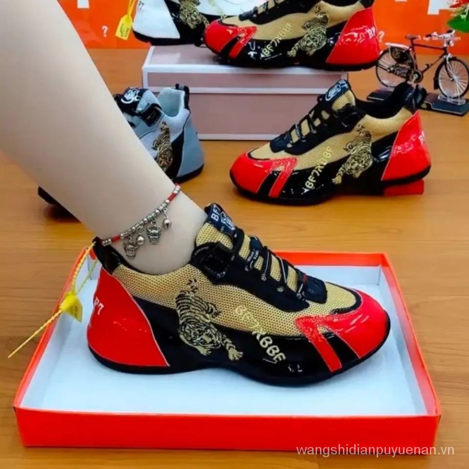 Giày Sneaker Da Thật Phối Lưới Thoáng Khí Thêu Hình Hổ May Mắn Thời Trang Mùa Xuân 2023 Cho Nam Và Nữ