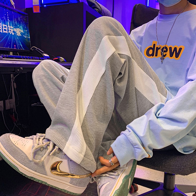 Quần Thể Thao Ống Rộng Họa Tiết Kẻ Sọc Thời Trang Đường Phố Mùa Thu Cho Nam