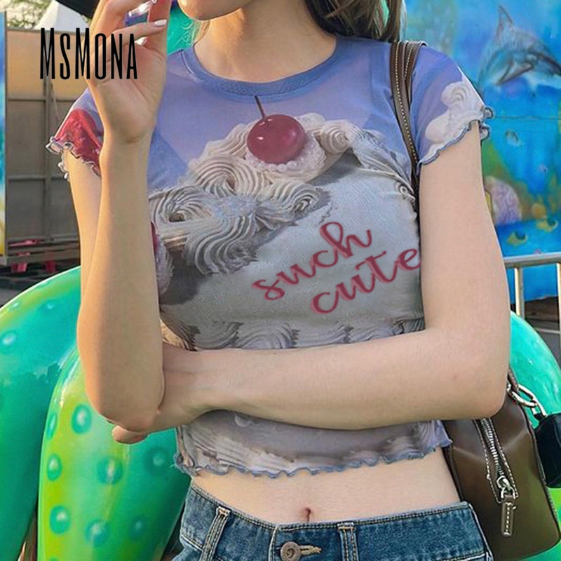 Áo Thun Tay Ngắn Cổ Tròn Dáng Ôm In Họa Tiết Thời Trang 2023 Cho Nữ