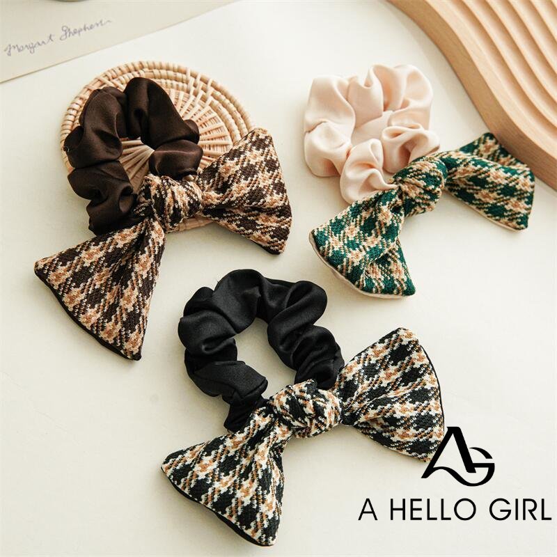 Ahellogirl Dây Buộc Tóc Thắt Nơ Lớn In Họa Tiết Houndstooth Mới Cho Nữ