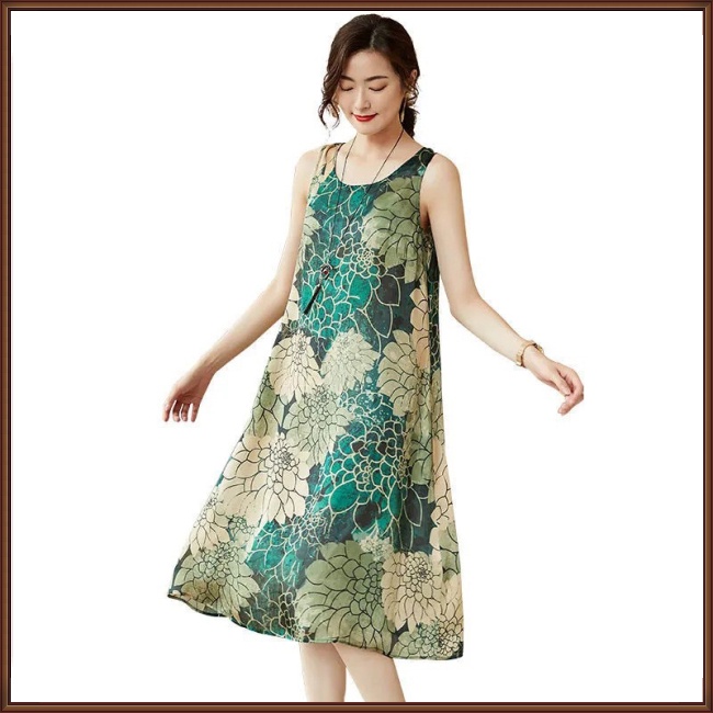 Đầm Xòe Sát Nách Cổ Tròn In Họa Tiết Dân Tộc Xinh Xắn Cho Nữ