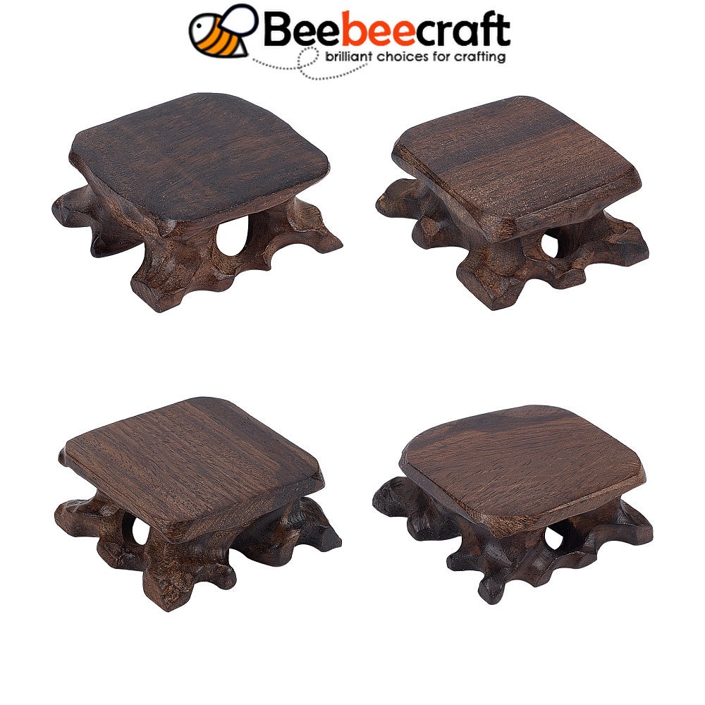 Set 4 Đế Gỗ Đàn Hương Hình Vuông Trưng Bày Đá Quý Trưng Bày 5.6~5.7x5~7.4x2.3~2.5cm