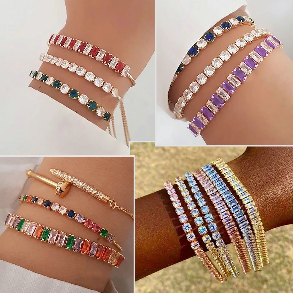 Vòng Tay Đính Đá Zircon Nhiều Màu Kích Thước 2.5x5mm Thời Trang Cho Nữ