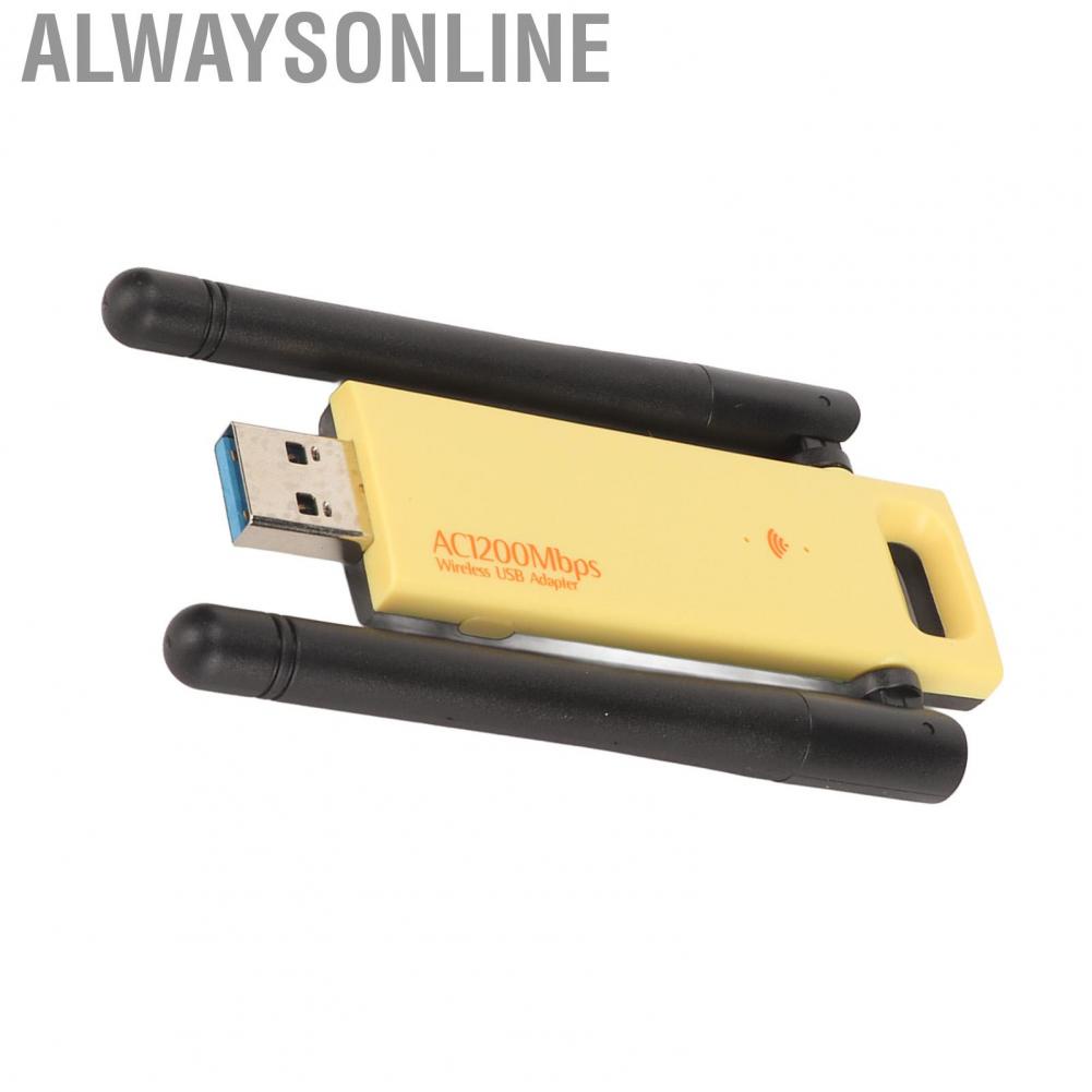 Alwaysonline USB  Adapter 2.4G 5G Dual Antennas Plug and Play 1200Mbps Dongle Auto Rate Adjustment Band for PC