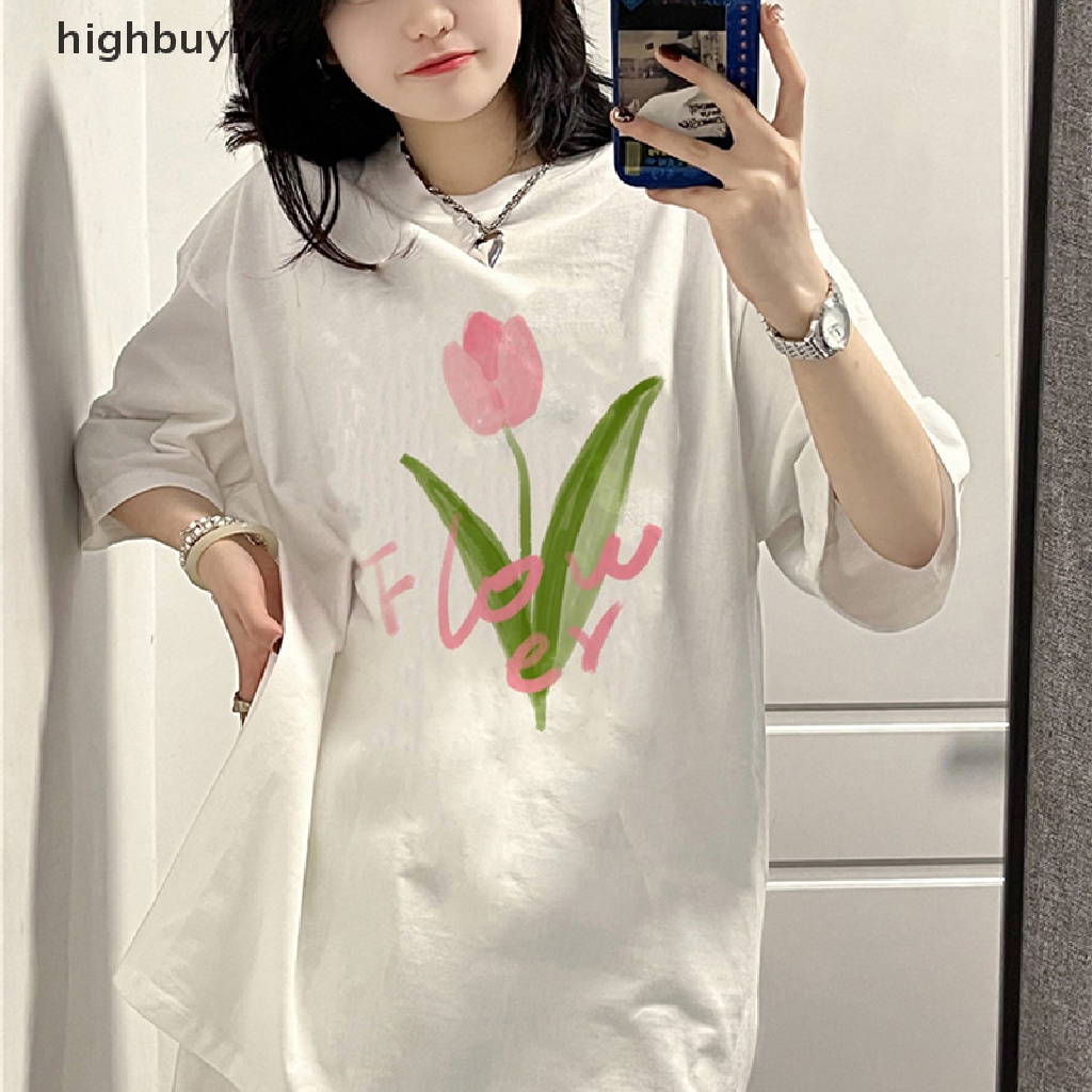 Áo Thun Nữ Tay Ngắn Cổ Tròn In Hoa Thời Trang