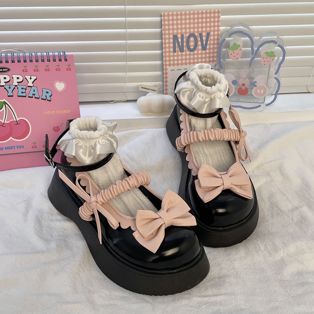 Giày Lolita Nữ Mary Jane Nơ Cao Cấp Giày Búp Bê Đế Dày Mũi Tròn Phong Cách Lolita Dễ Thương 2023 TTP104