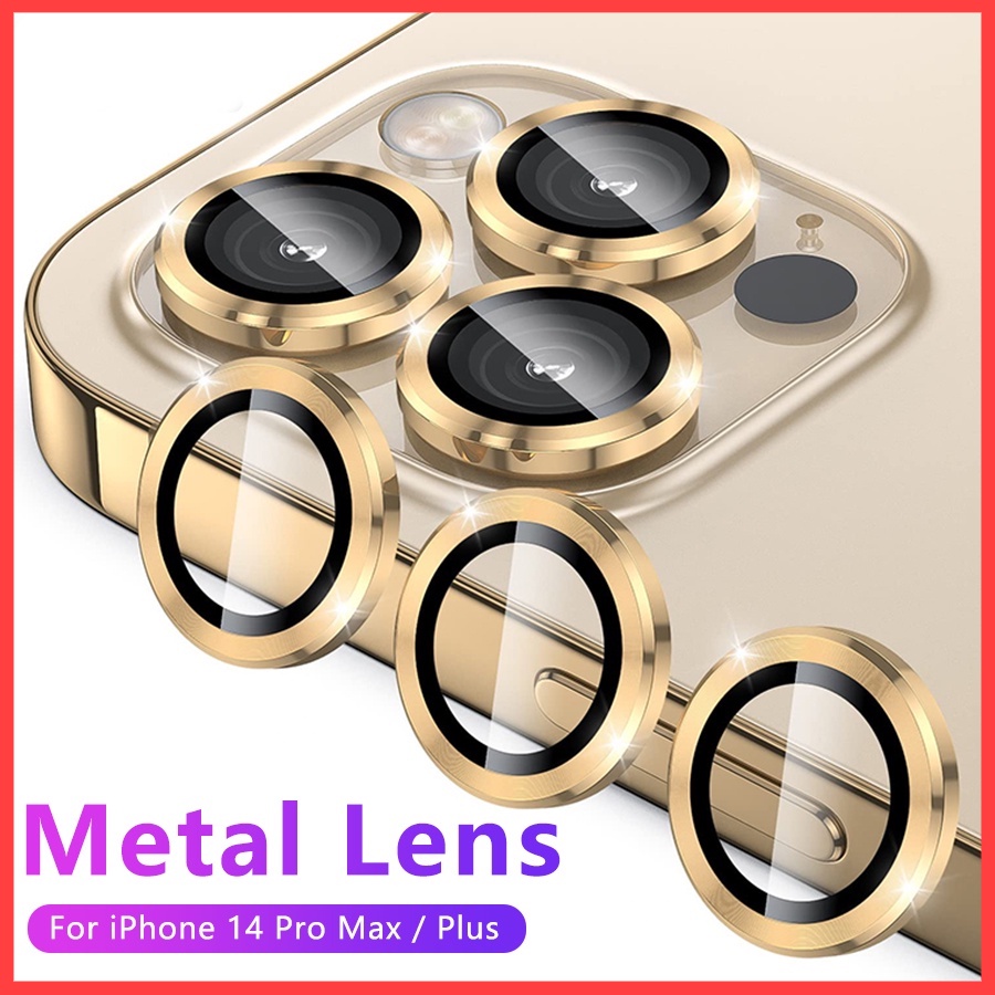 Kính Cường Lực Bảo Vệ Camera Sau Có Vòng Nhẫn Kim Loại Cho iPhone 11 12 13 14 Pro Max / 14 Plus 13 mini