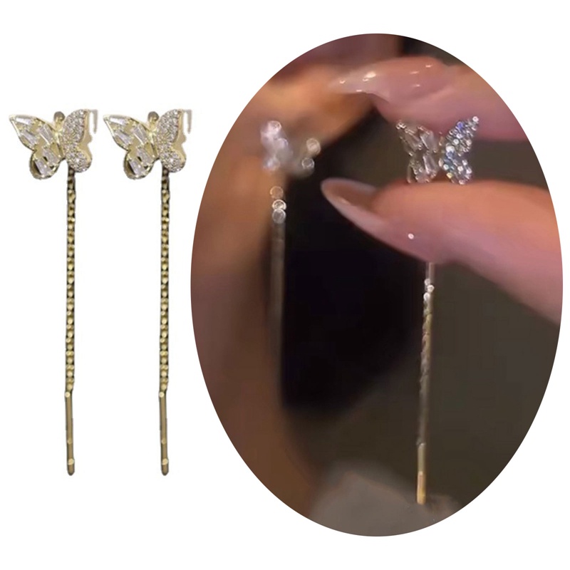 Bông Tai Mạ Bạc 925 Dáng Dài Hình Bươm Bướm Phong Cách Hàn Quốc Đơn Giản Thời Trang