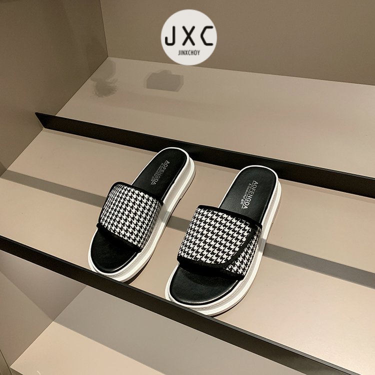 JINxCHOY Dép sandal vải canvas mũi tròn phong cách sành điệu JINXCHOY
