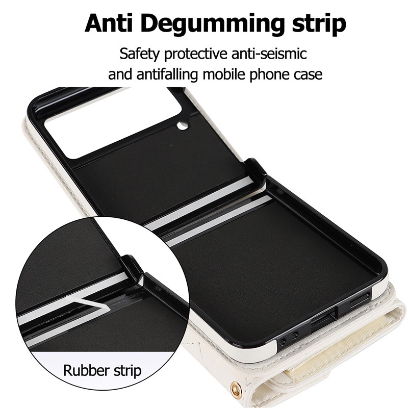 Đối với samsung z flip 4 flip 3 5g flip 5 vỏ thẻ organ gói đeo chéo bao da thời trang flip4 flip3 shoulder strap rope case