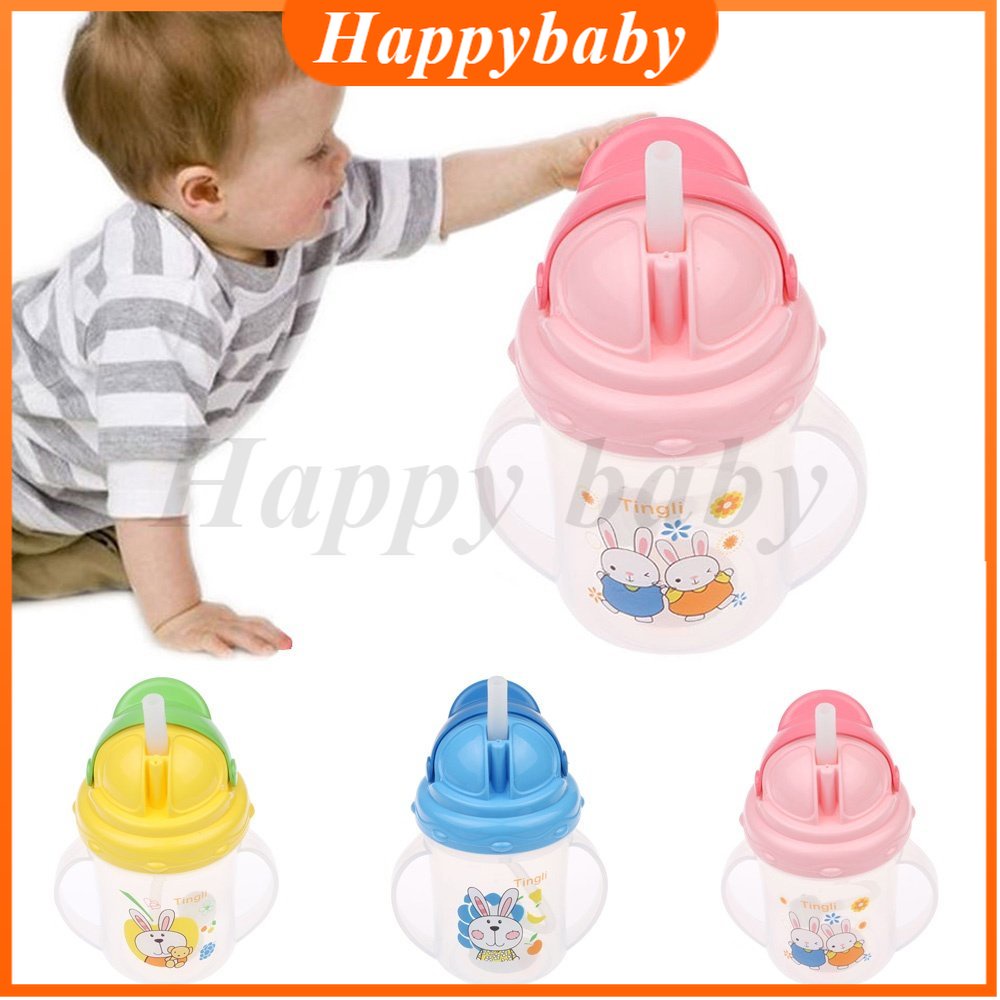 Bình Nước Nhựa 150ml Có Tay Cầm Và Ống Hút Họa Tiết Hoạt Hình Cho Bé