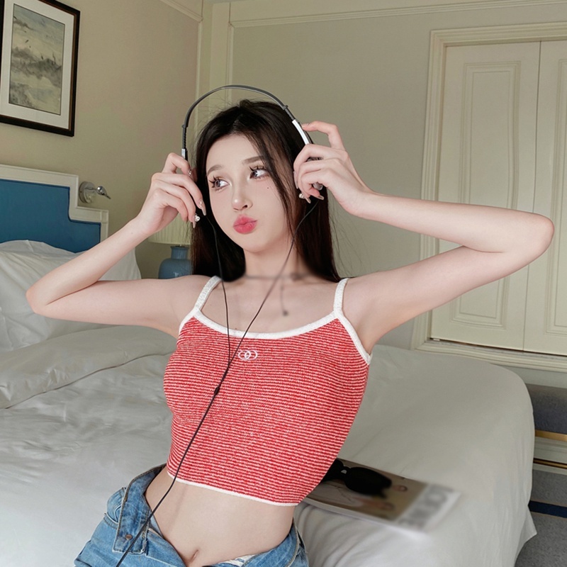 Áo Dệt Kim Sát Nách Dáng Ôm Màu Tương Phản Thời Trang Cho Nữ