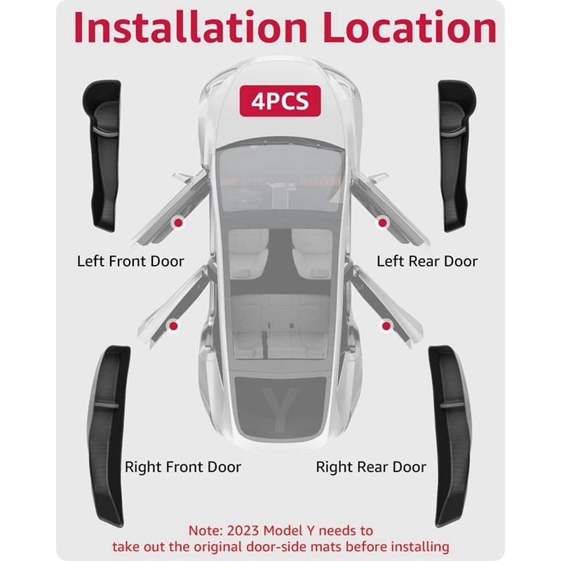 Bộ 4 Hộp Đựng Vật Dụng Gắn Cửa Trước Sau Thay Thế Cho Tesla Model Y 2021 2022 2023