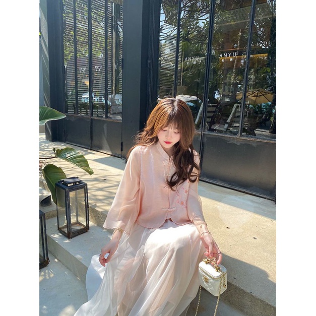 Bộ Áo Sơ Mi + Chân Váy Chữ a Lưng Cao Màu Trắng Phong Cách Trung Hoa Thời Trang Xuân Hè Hàng Mới 2023 Dành Cho Bạn Nữ