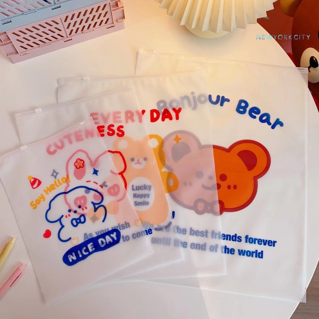 Ny-5 Túi Đựng Đồ Trong Suốt In Họa Tiết Gấu Và Chữ Cái Có Khóa Kéo Nhỏ Gọn Dành Cho Gia Đình