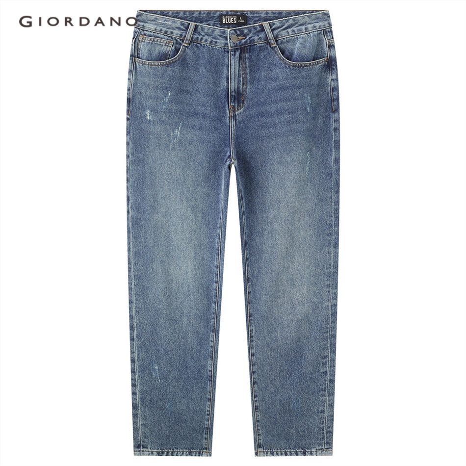 Quần jean dài GIORDANO 18112067 5 túi công nghệ Scratch Wash cho nam