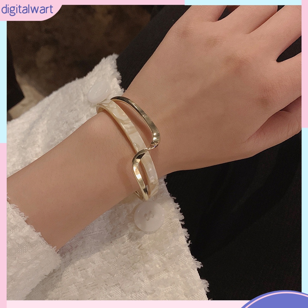 Vòng Tay Hở Đánh Bóng Gương Hai Lớp Dạng Mở Mạ Điện Sáng Bóng Đơn Giản Có Thể Điều Chỉnh Mặc Hàng Ngày [DIL]