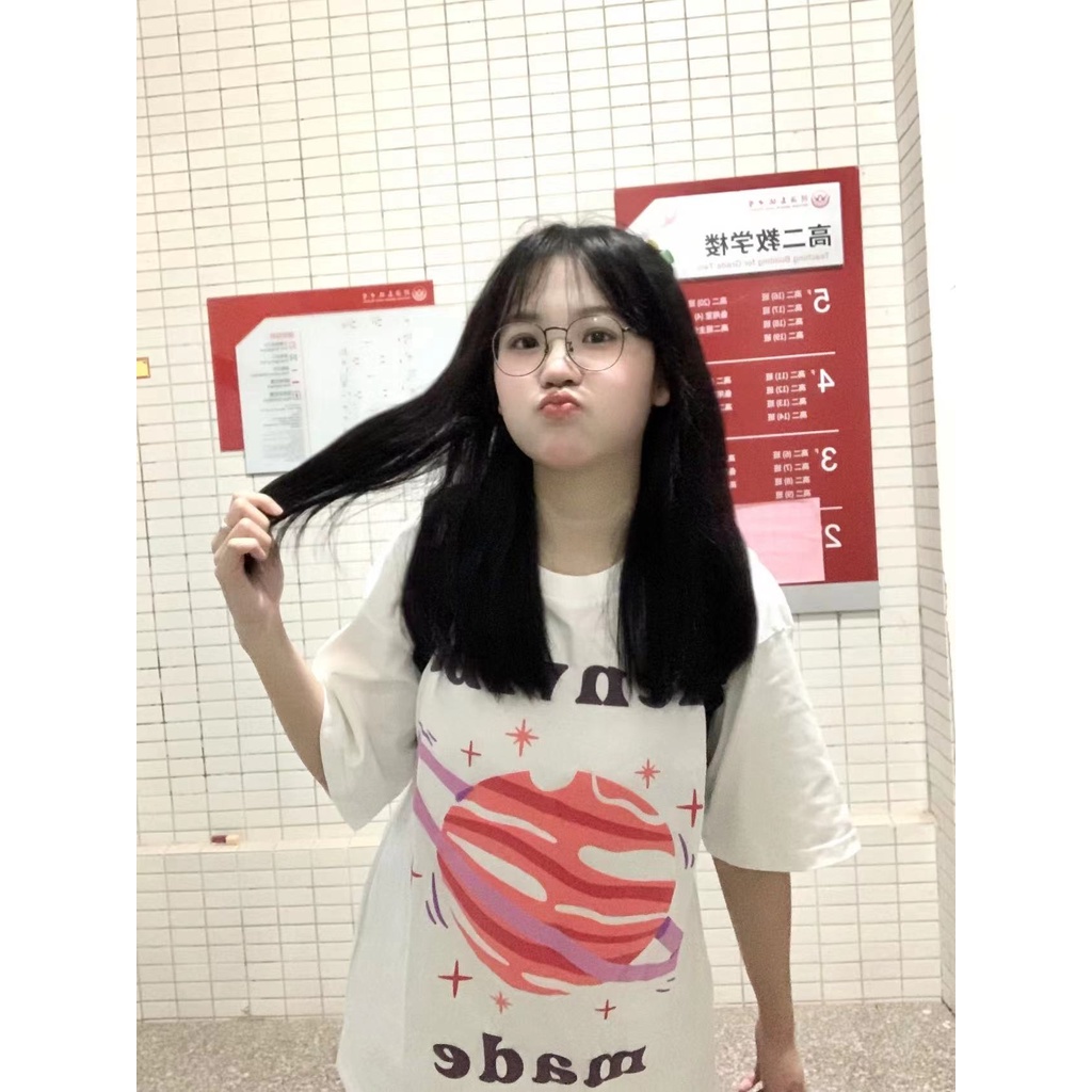 Áo Thun 100% cotton Màu Trắng Dáng Rộng In Họa Tiết Thời Trang Mùa Hè Hàng Mới 4947