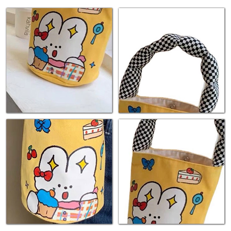 MISCHA Túi Vải canvas Sức Chứa Lớn Họa Tiết Hoạt Hình Dễ Thương Cho Nữ