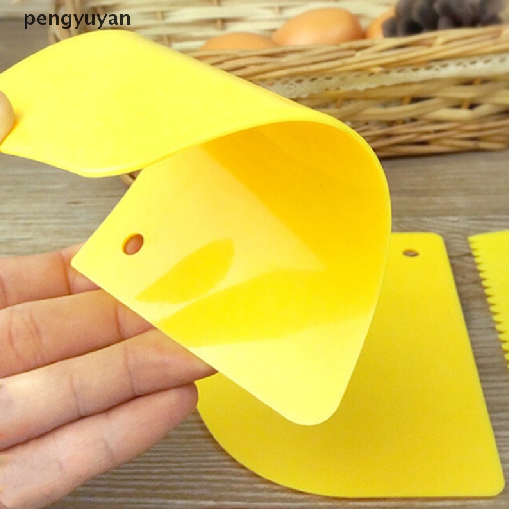 [pengyuyan] Set 3 Dụng Cụ Cạo Tạo Hình Trang Trí Bánh Kem Bằng Nhựa Trơn Mịn [Mới]